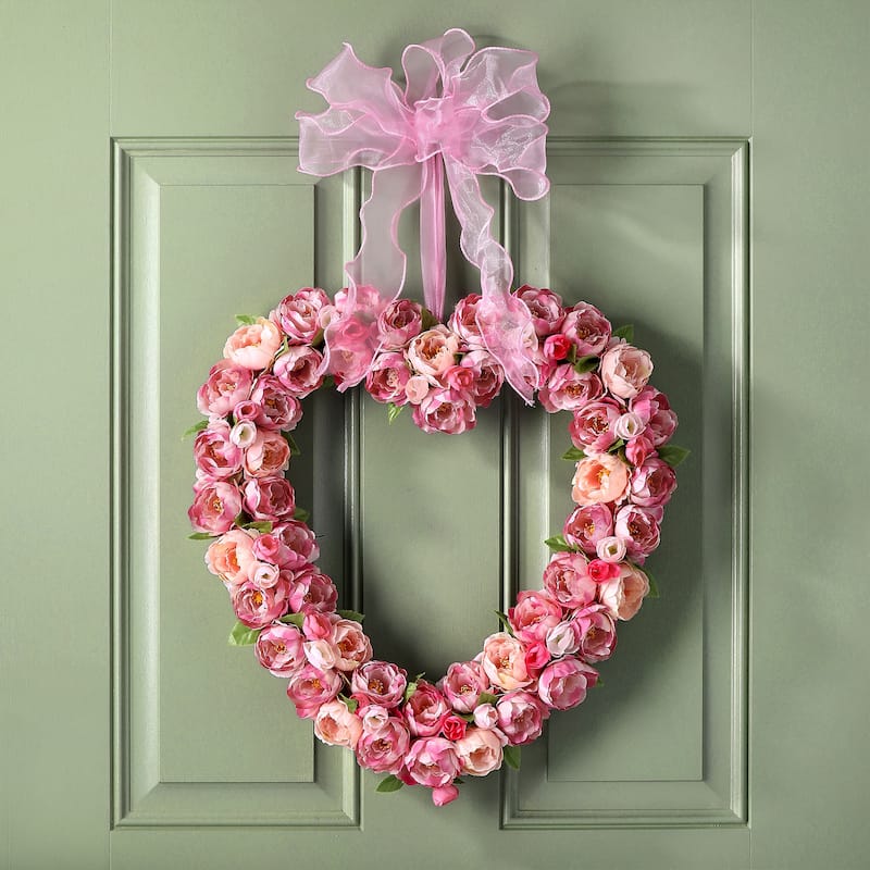 14" Garden Rose Heart Wreath - 18