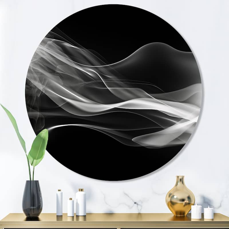 Designart "Black White Contemplative Abstraction I" Modern Waves Metal Round Wall Art - 36x36 - Disc of 36 Inch