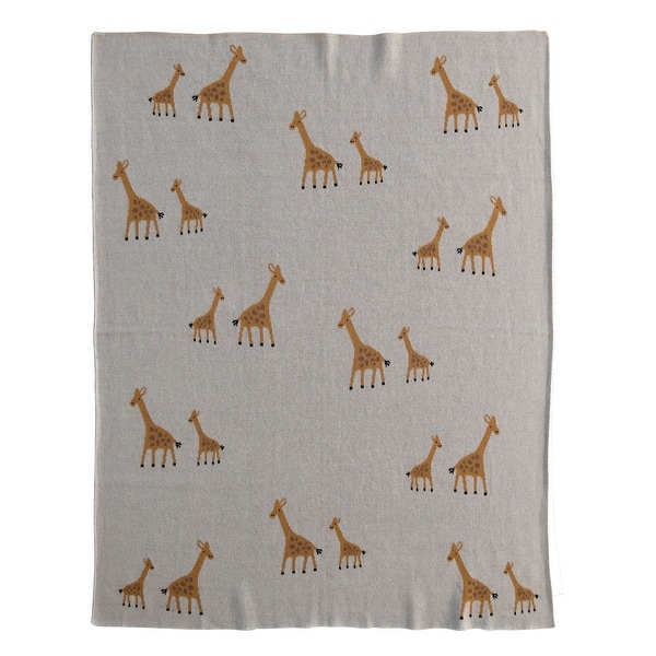 Cotton Knit Baby Blanket with Giraffes, Cream Color Bed Bath & Beyond