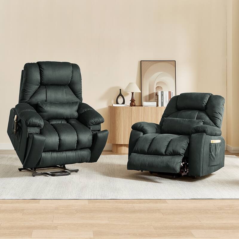 Bestier 40.1" W Microsuede Oversize Dual Motor Power Lift Recliner Chair With Massage and Heating