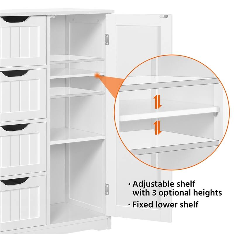 Yaheetech Large Bathroom Storage Cabinet Free-Standing Floor Cabinet with 4 Drawers and 1 Cupboard - N/A