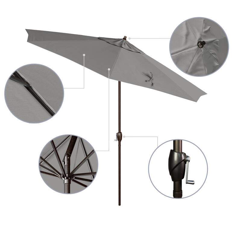 California Umbrella 9' Rd. Crank Lift Auto Tilt 8 Rib Aluminum Patio Umbrella, Bronze Finish, Sunbrella Spectrum Cilantro Fabric