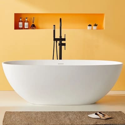ABRUZZO 65" Freestanding Soaking Solid Surface Bathtub with Overflow and Pop-up Drain