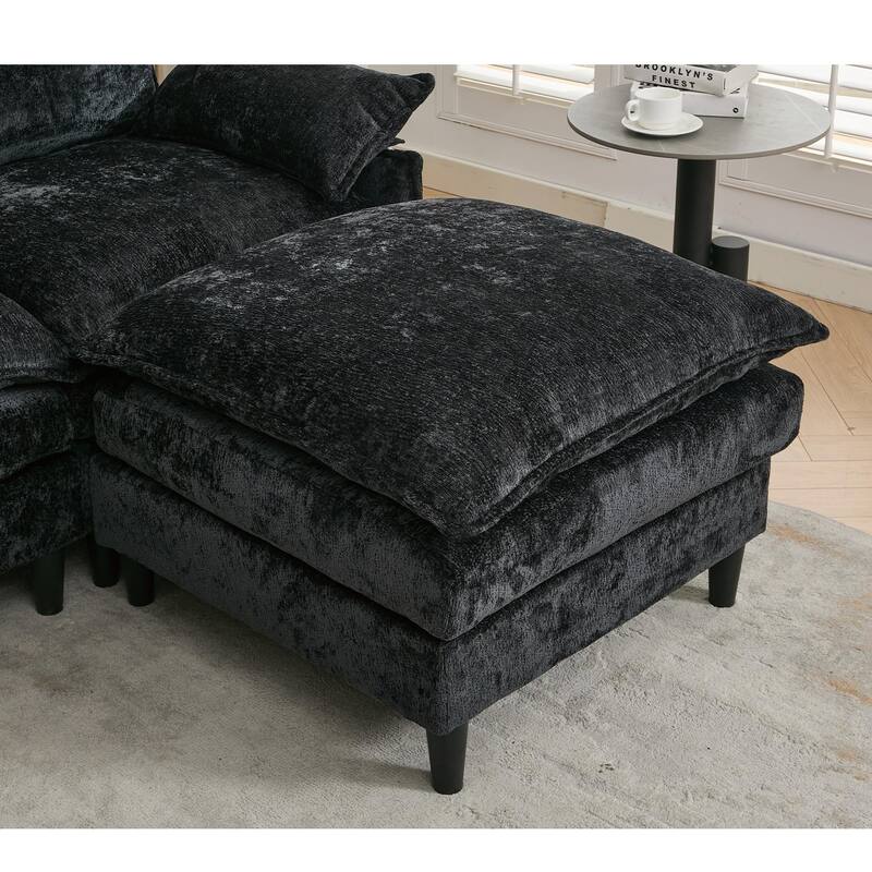 121.5" U-Shaped Chenille Sectional Sofa with 2 Ottomans & 6 Pillows