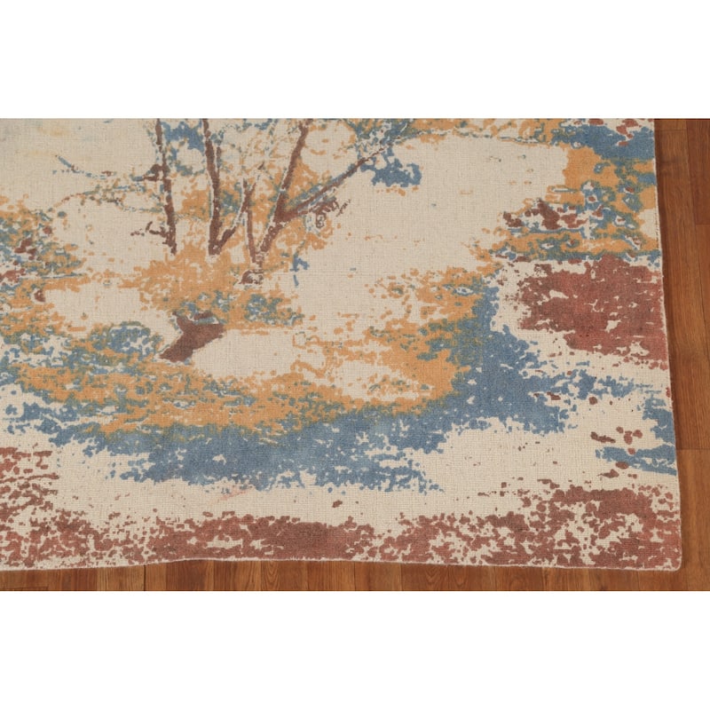 Nature Print Abstract Modern Area Rug Handmade Oriental Wool Carpet - 5'3"x 7'7"