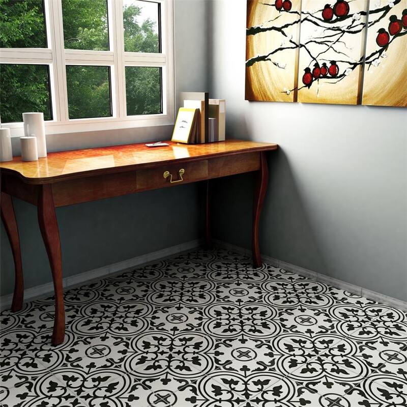 Merola Tile Arte White Encaustic 9.75" x 9.75" Porcelain Floor and Wall Tile