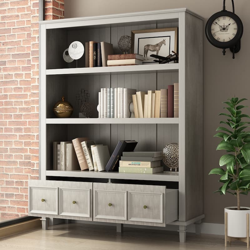 Bookcase Library With Drawers Storage Cabinet Buffet Sideboard Wood