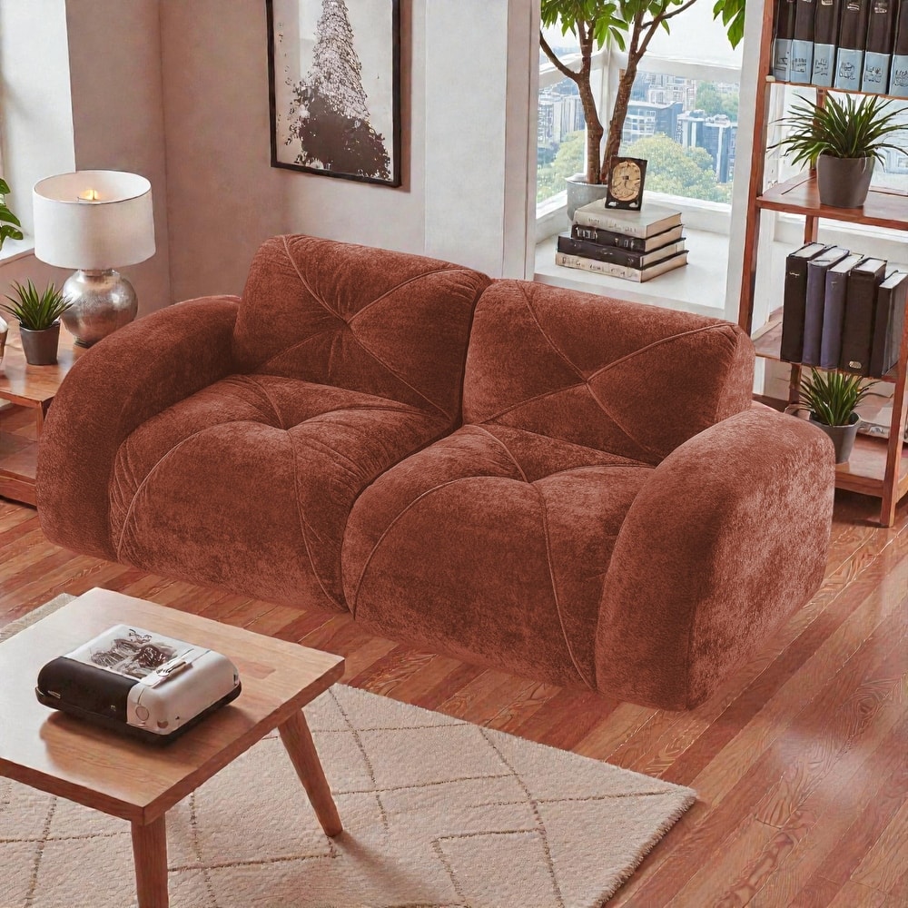 2 Seater Tufted Velvet Sofa, Boneless Cloud Couch with 32D High Density Foam, No Assembly Living Room Sofa