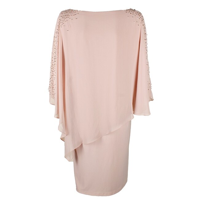 xscape plus size beaded chiffon popover dress