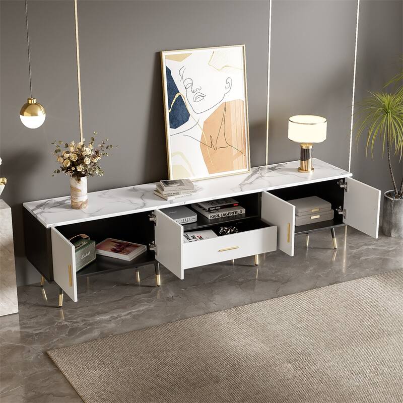 71" Modern TV Stand with 2 Cabinets and Open Compartments