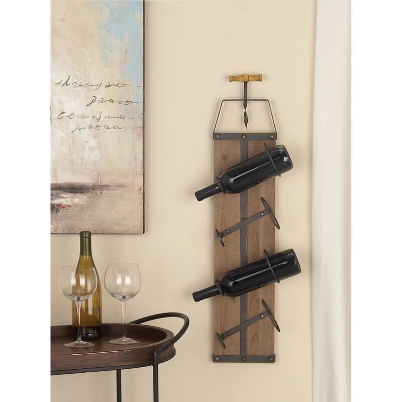Wood 4 Bottle Wall Wine Rack - Brown - Roche River Decor - 5"W x 8"L x 32"H