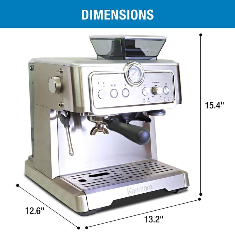 Kenmore Automatic Espresso Machine W/Grinder & Milk Frother, S/Steel