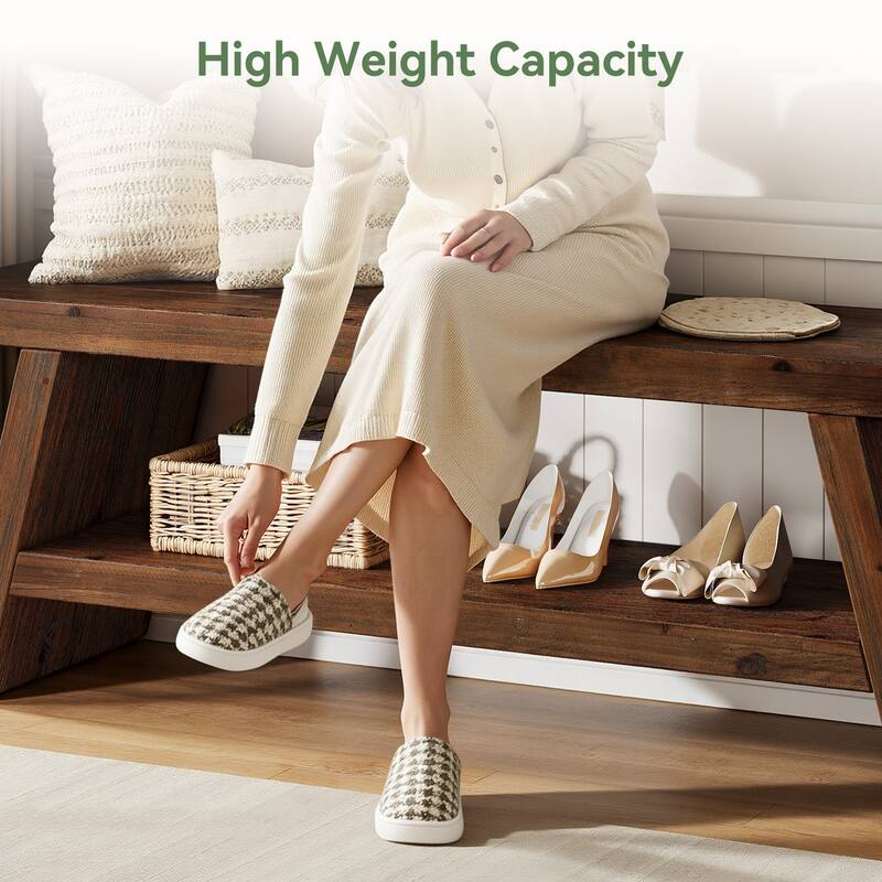 Solid Wood Entryway Bench, 2-Tier Shoe Bench with Open Shelves