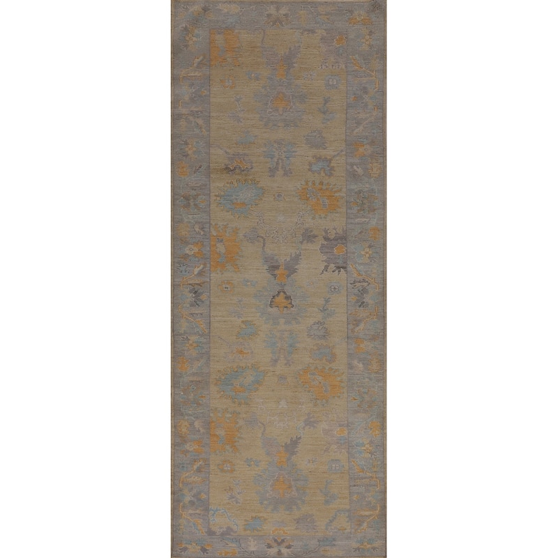 Oushak Vegetable Dye Runner Rug Hand-Knotted Wool Carpet - 3'1"x 11'6"