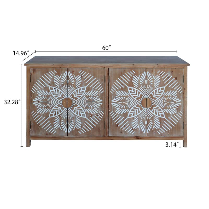 60"Wood Accent Cabinet With 4 Doors, Brown And Antique Pantry Cabinet,Wood Buffet Cabinet, Media Cabinet,Console Cabinet