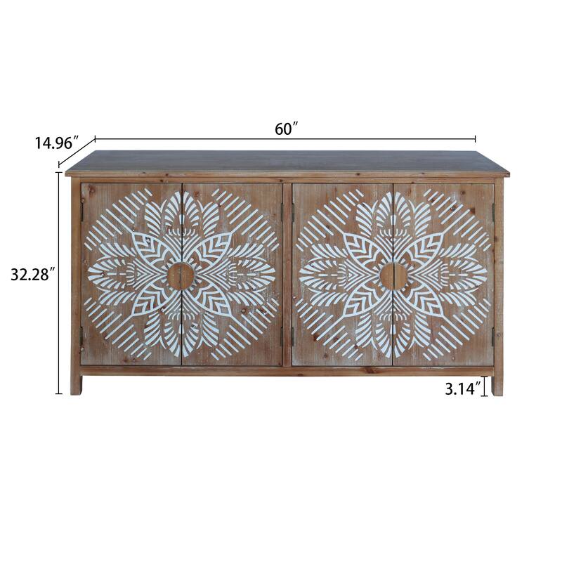 60"Wood Accent Cabinet with 4 Doors, Brown and antique white Modern Pantry Cabinet, Wood Buffet Cabinet