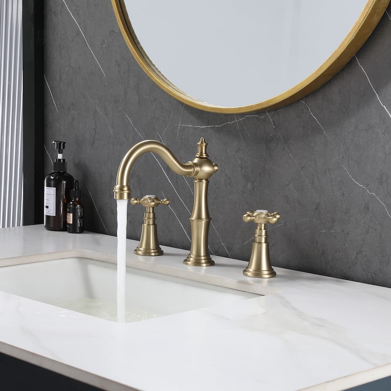 7.9"H Solid Brass Widespread 2-Handle Bathroom Sink Faucet