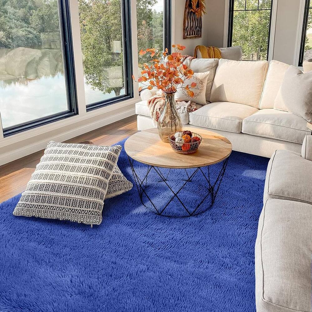 Fluffy Shaggy Rug Carpet for Kids Room Thick Plush Rugs lue Bed Bath