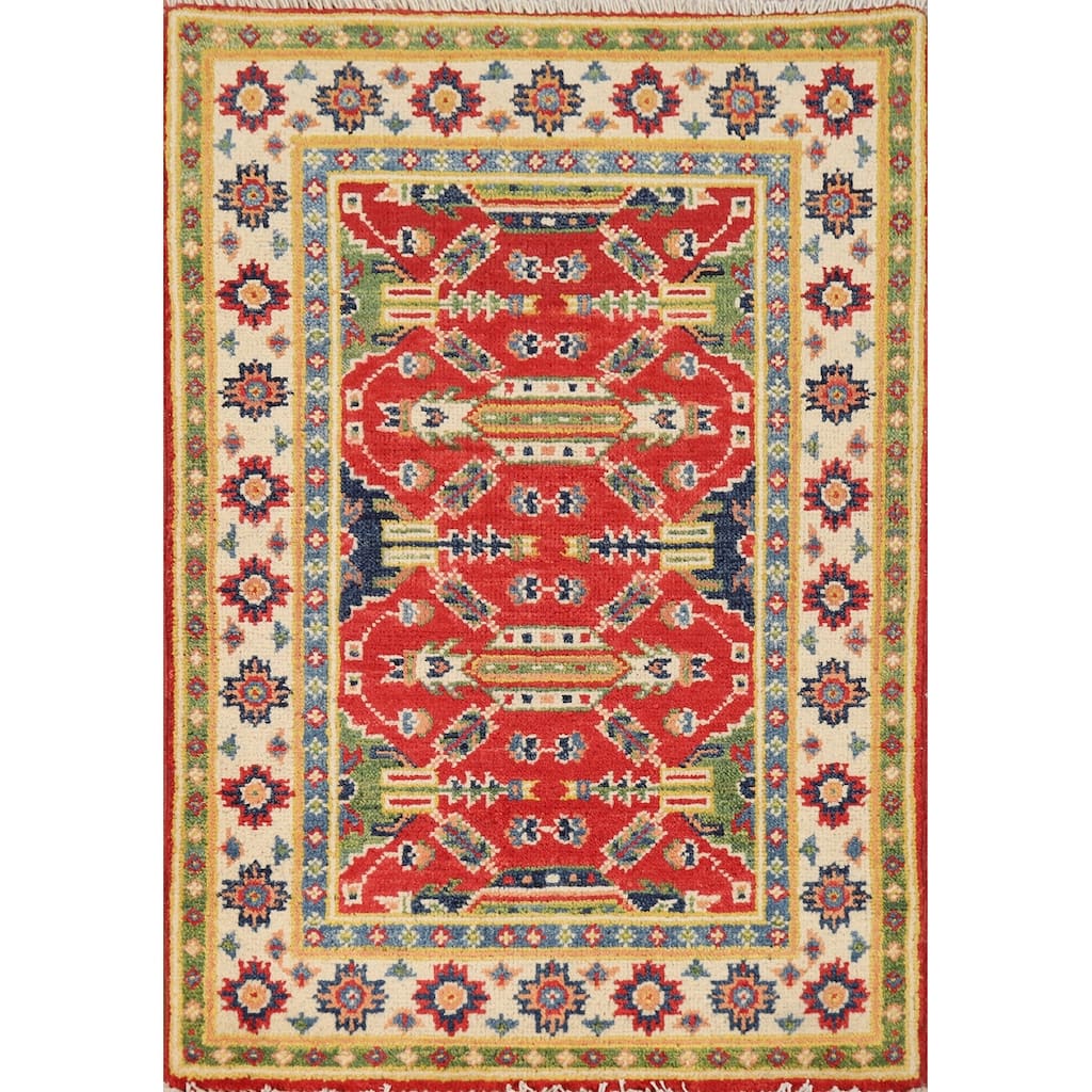 Traditional Red Kazak Oriental Rug Handmade Wool Carpet - 2'0"x 3'0"