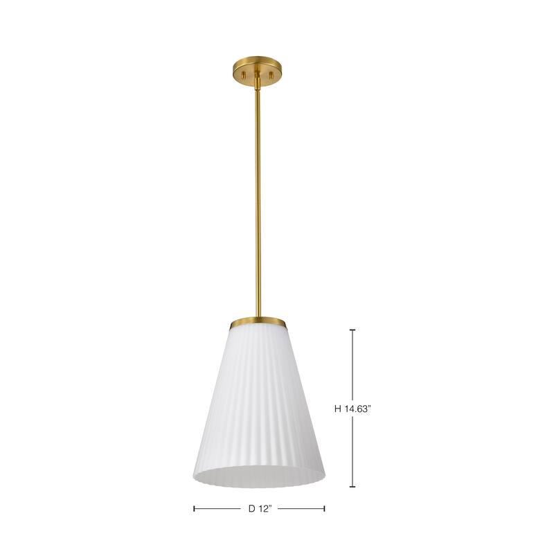 Royale Large Pendant Burnished Brass Finish Ribbed White Glass - Burnished Brass