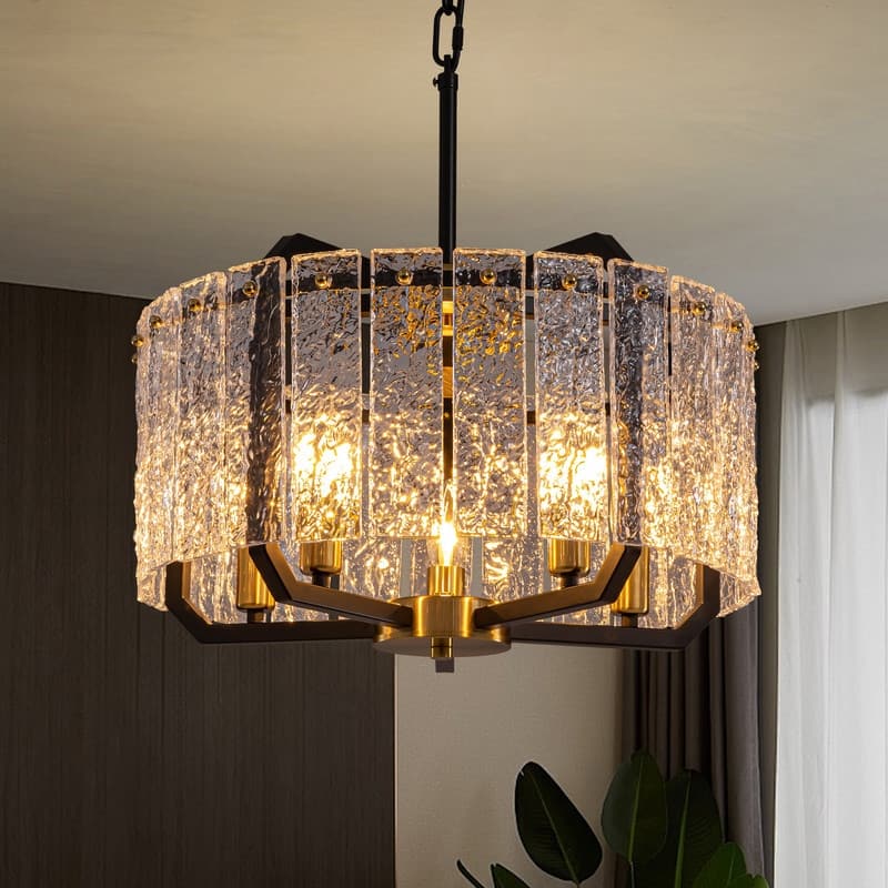 18.7 in. Black Modern Crystal Chandelier 5-Light Drum Pendant Light for Bedroom Living Room