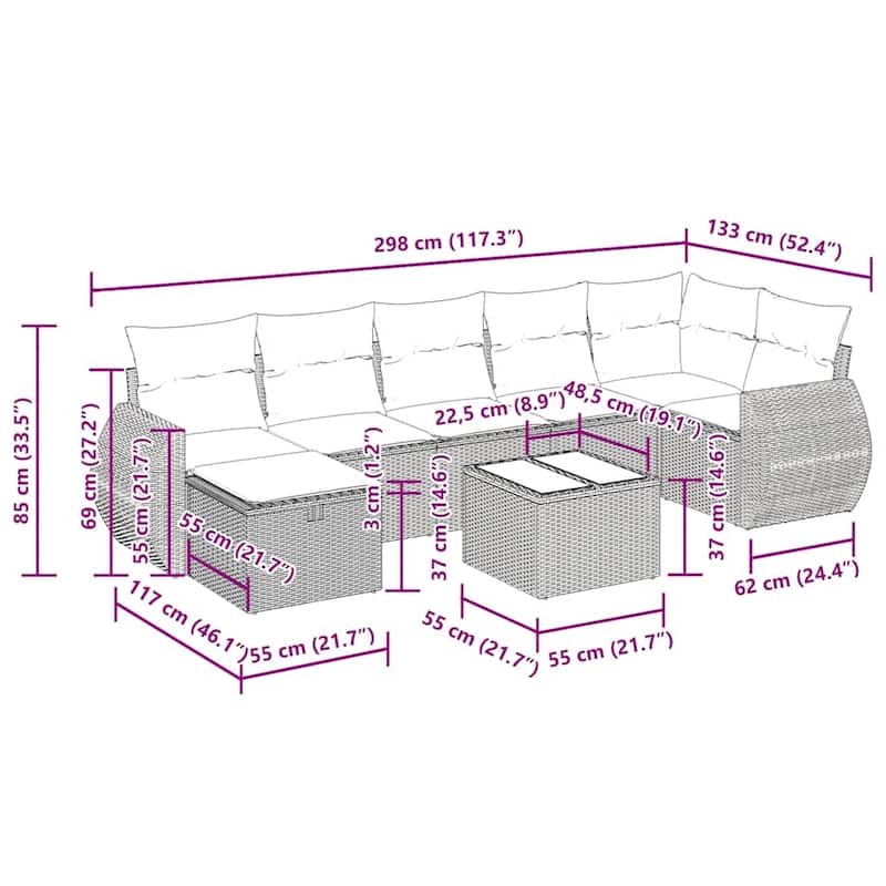 vidaXL Garden Sofa Set Beige/Black/Brown/Grey