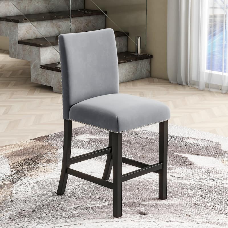 GDFStudio - Vornell Modern 5-Piece Counter Height Dining Table Set with Faux Marble Top & 4 Velvet Upholstered Chairs