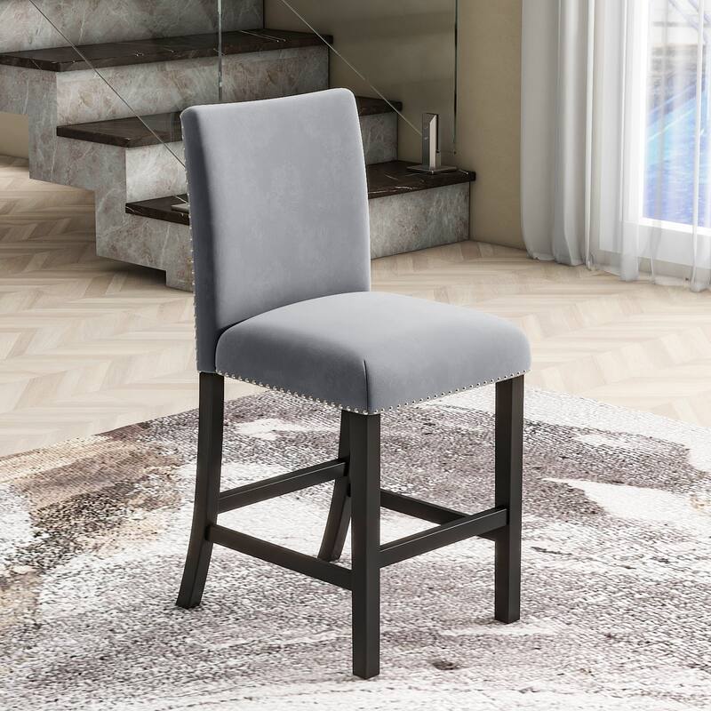 Roomfitters 5-Piece Counter Height Dining Table Set with Faux Marble Square Table and Velvet Upholstered Chairs