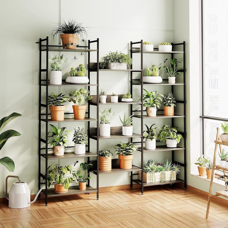 5 Tier Bookshelf, Standing Bookcase with 14 Open Display Shelves - N/A - Brown