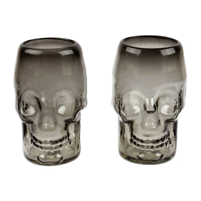 Novica Handmade Skull Handblown Recycled Glass Tumblers (Pair)