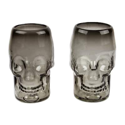 Novica Handmade Skull Handblown Recycled Glass Tumblers (Pair)