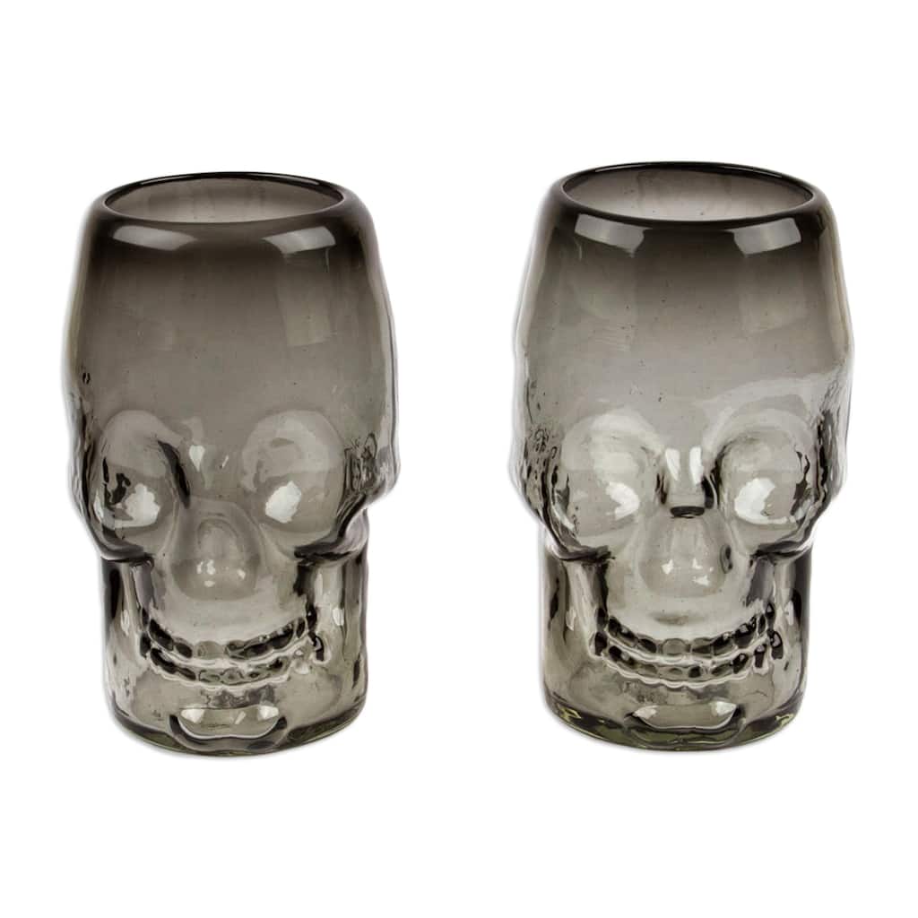 Novica Handmade Skull Handblown Recycled Glass Tumblers (Pair)