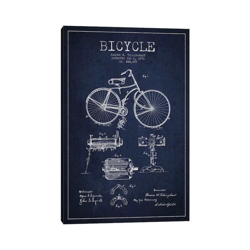 iCanvas "Bike Navy Blue Patent Blueprint" by Aged Pixel Canvas Print