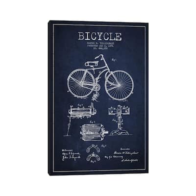iCanvas "Bike Navy Blue Patent Blueprint" by Aged Pixel Canvas Print