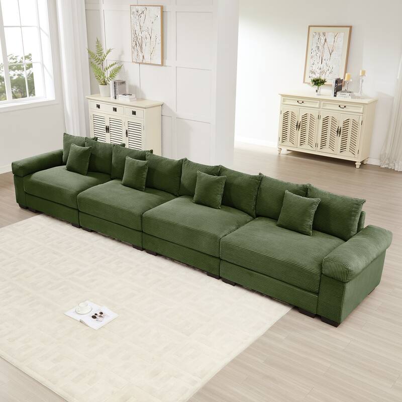 170" Oversized Corduroy Cloud 4-Seat Modular Sectional Couch with 12 Throw Pillows - Green