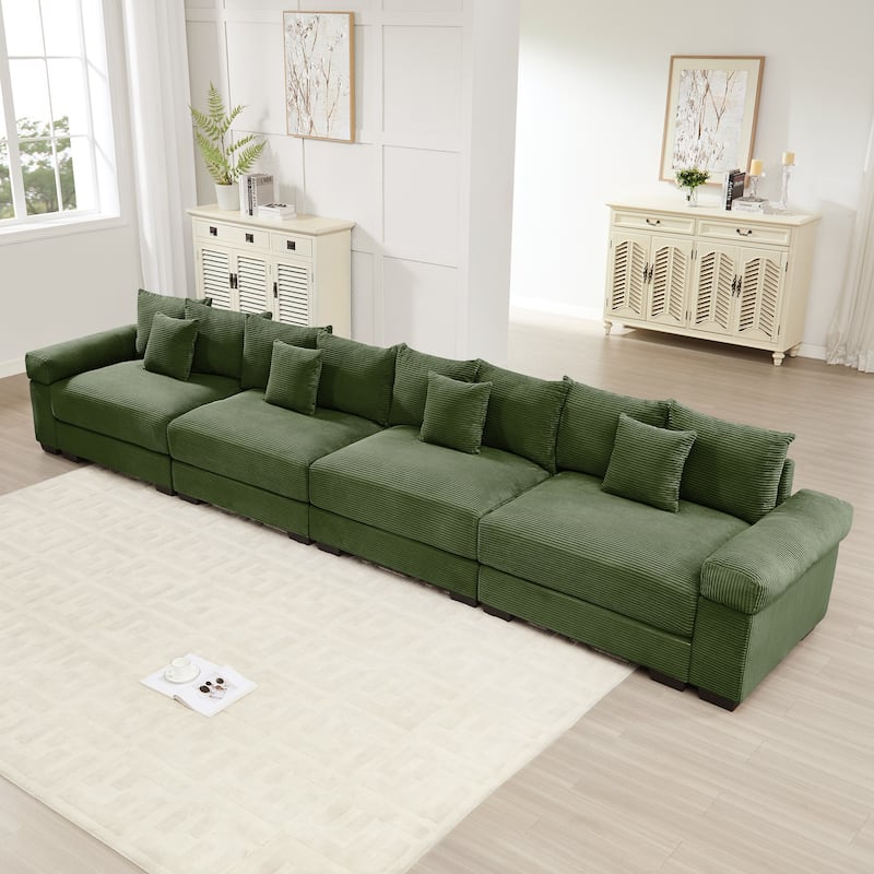 GDFStudio - Corduroy 4-Seater 170" Cloud Sofa Couch with Extra-Thick Armrests - Green