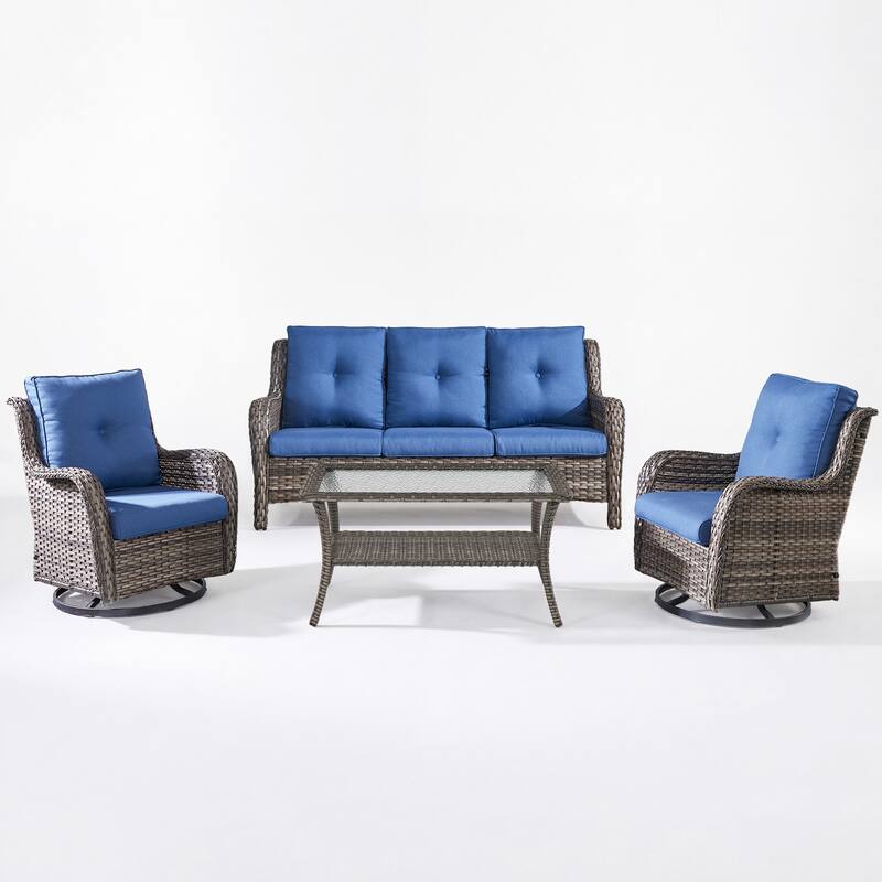Pocassy Outdoor Patio Wciker Sofa Furniture Set of Chair Table.