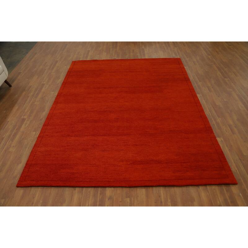Hand Knotted Oriental 100% Wool Carpet Modern Solid Oranges & Rust Gabbeh Area Rug - 10' 0'' X 7' 11''