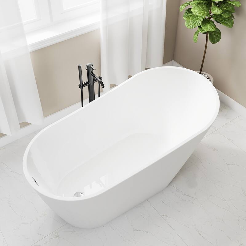 59.06 in. x 29.53 in. Acrylic Freestanding Soaking Bathtub in Gloss white