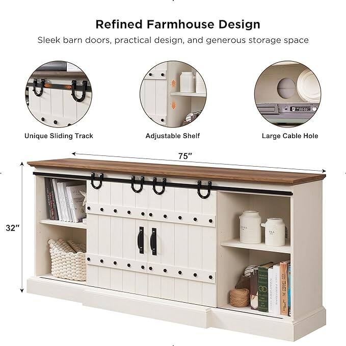 75" Farmhouse TV Stand, Media Console Table, Entertainment Center