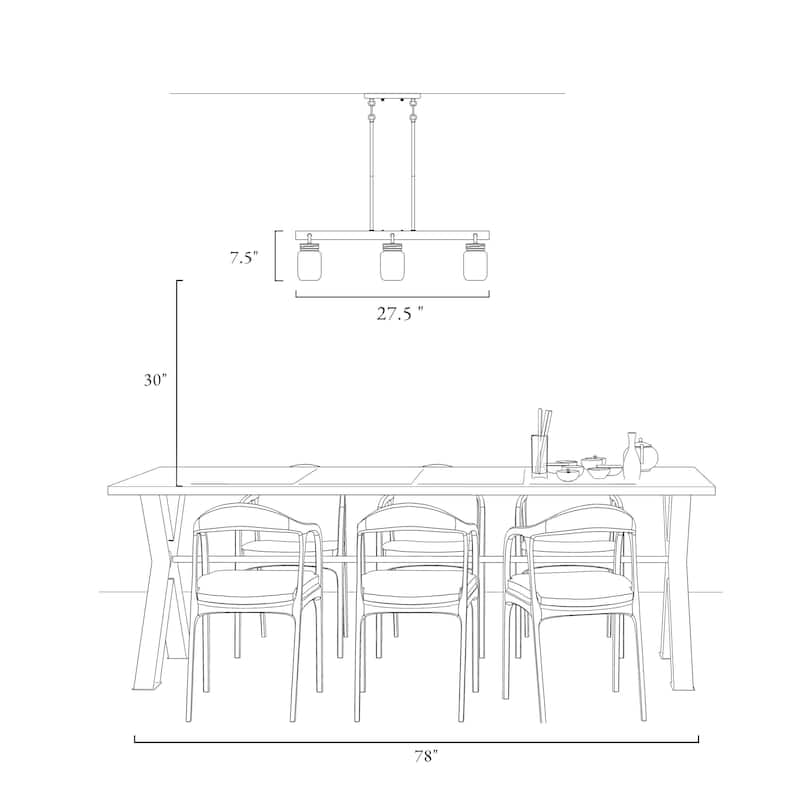 Modern Farmhouse 6-Light Chandelier Linear Island Lights for Kitchen Island Dining Room - L27.5" x W11"x H 71.5"