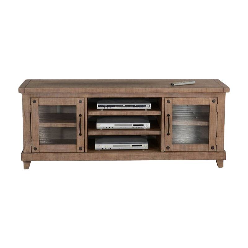 Anva TV Media Console, Shelves, Doors, Light Brown Mahogany, 64 Inch