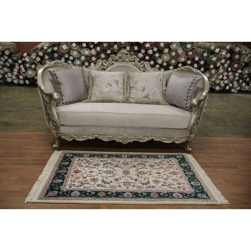 Hand Knotted Oriental 100% Wool Carpet Traditional All-Over Beige & Ivories Kashan Area Rug - 5' 1'' X 3' 0''