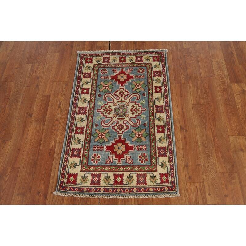 Geometric Blue Kazak Oriental Foyer Rug Handmade Wool Carpet - 2'0" x 3'0"