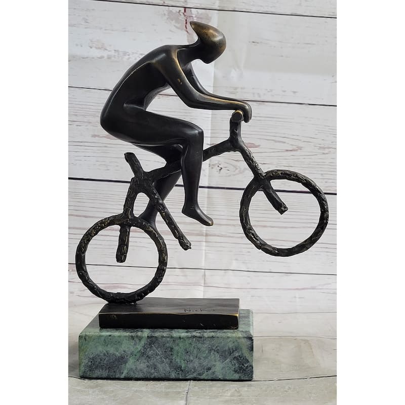 Tour De France Bicycle Cyclist Athlete Bronze Statue Sculpture Trophy Collectible 10 Inches X 7 Inches