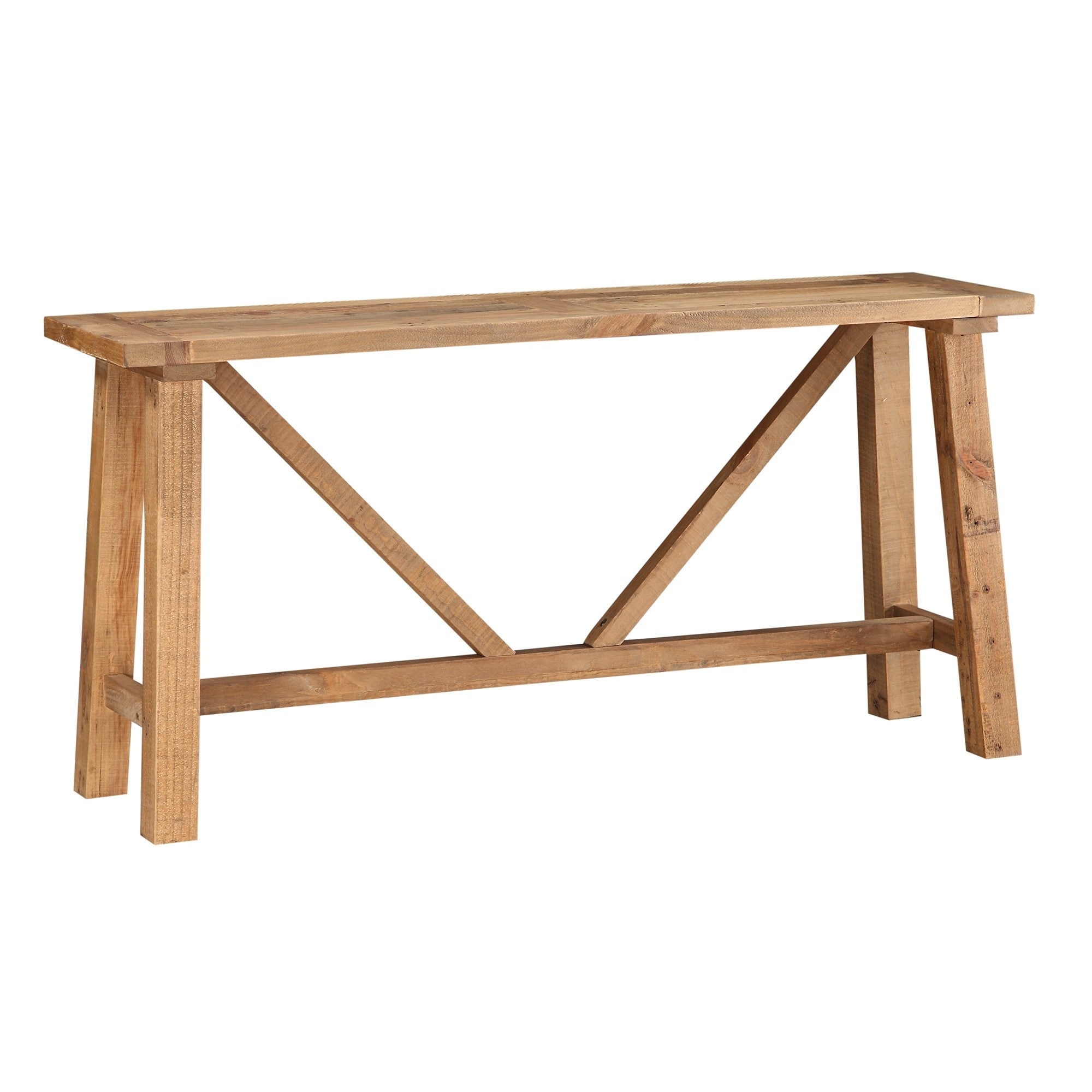 Pine Console table with Trestle Reinforced Sawhorse Base, Brown