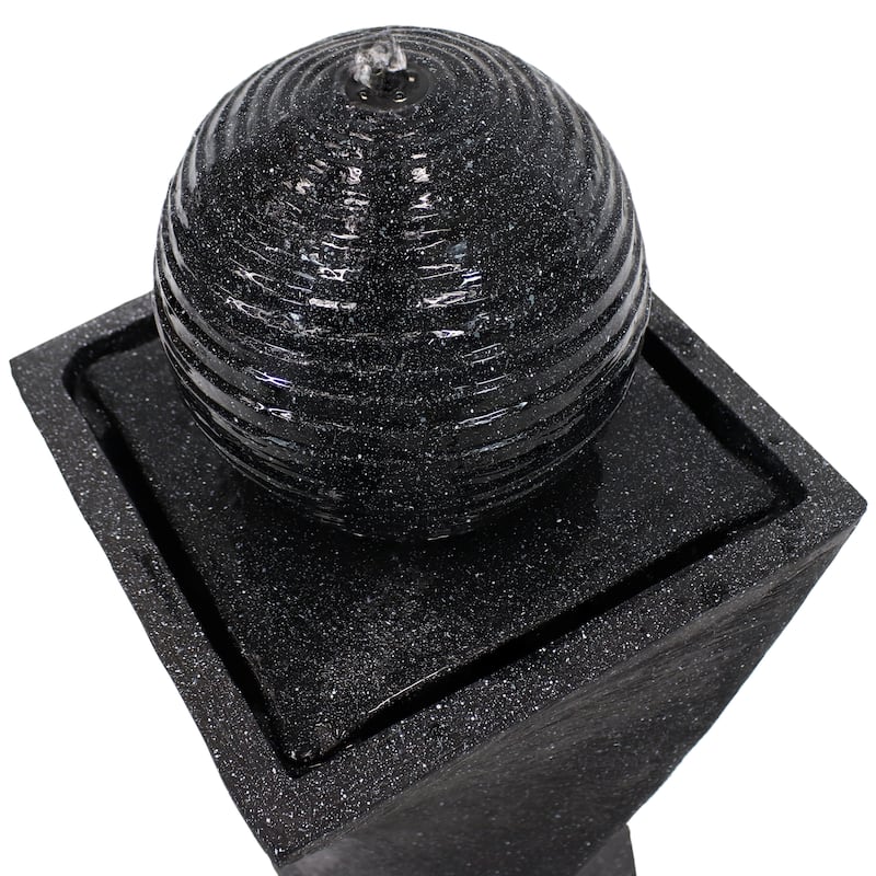 Black Ball Solar Outdoor Water Fountain with Battery - 32" with LED