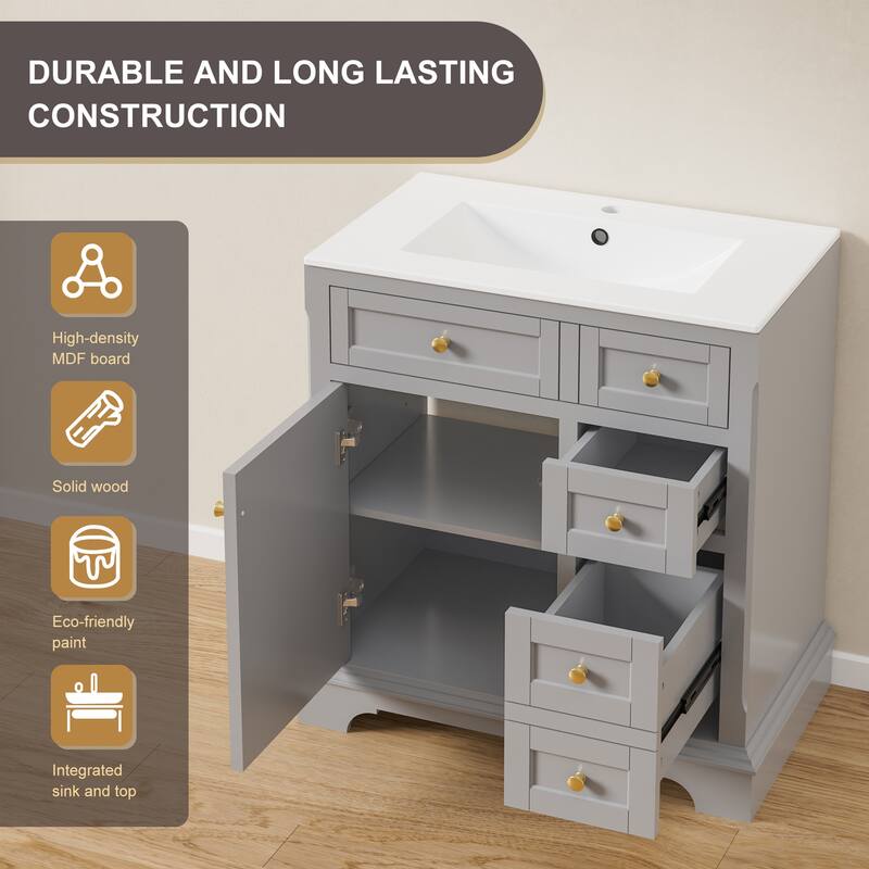 Retro Bathroom Vanity W/ Drop in Sink Combo Cabinet Set