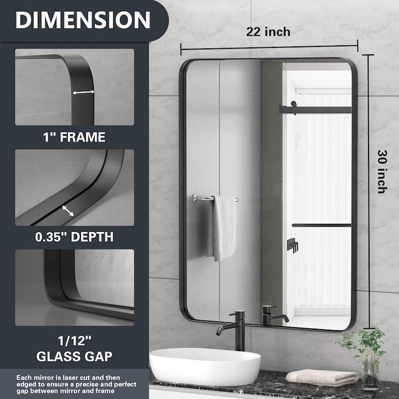 Modern Rounded Rectangle Wall Mirror with Stainless Steel Frame for Bathroom Vanity(1 Piece)