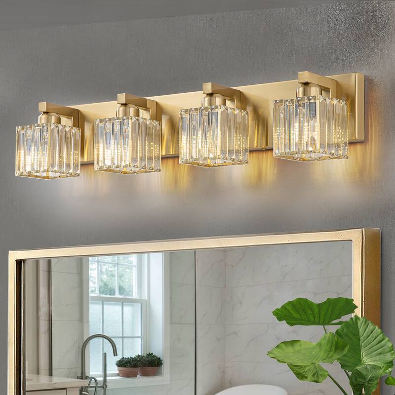 2/3/4/5 Light Bathroom Vanity Light Wall Sconce with Crystal Shade - 27.6 - Gold